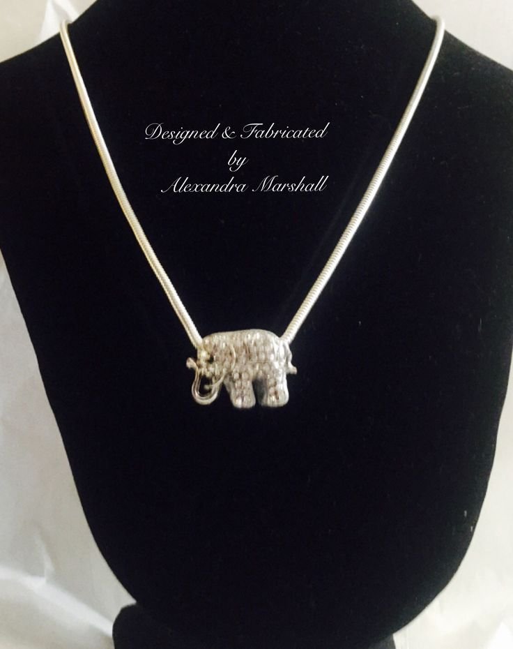 Rhodium Plate and Clear Crystal Elephant Slide Pendant Necklace 49