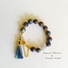 Facedted Labradorite, Blue Chalcedony, Silk Tassle Drop Bracelet $69