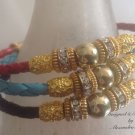 Red Black or Turquoise Leather, gold and crystal Bracelet $49