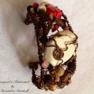 Tribal Artisan Crafted Bronze Wired Pink Opal & Howlite Tan & Cream Jaspar Bracelet $169