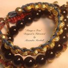 Set of 3 Stacking Bracelets Parika and turquoise Leather Black Jade 14KT Gold Overlay $89