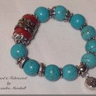 Antique Silver Encrusted Coral Barrel Tibet Bracelet $69