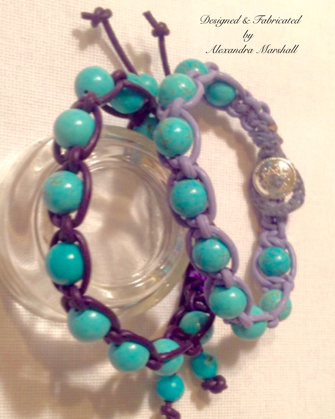 set of 2 Turquoise color Magnesite and Purple Leather Macrame Bracelets ...