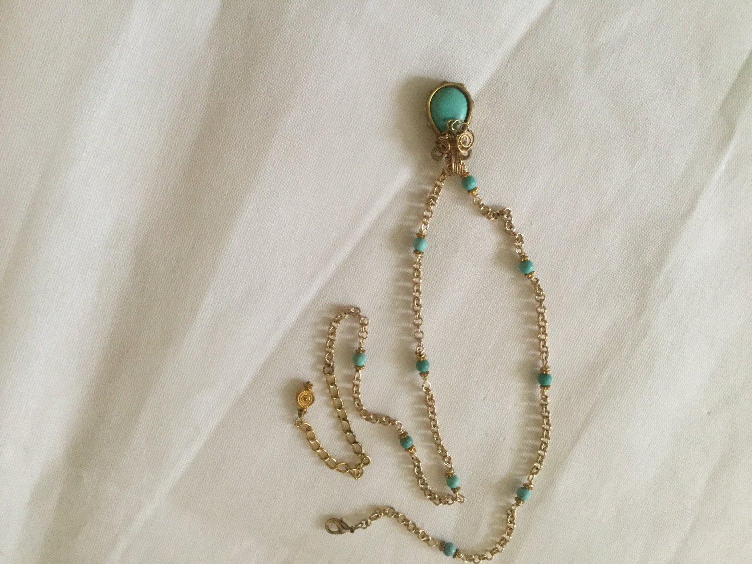 Artisan Crafted Hand Wired Turquoise & Gold Overlay Necklace