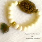 African-Asian Fusion Hand Carved Brown, Bone, & Brass Bracelet