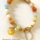 Multicolored Pastel Gemstone & Sealed Florentine Gold Plate Bracelet w/ Lemon Drusy Bauble