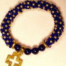 Ladies  Navy Blue & Gold Hand Beaded Stretchy Bangle Bracelet
