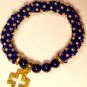 Ladies  Navy Blue & Gold Hand Beaded Stretchy Bangle Bracelet