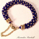 Ladies  Cobalt Blue and Matte Gold Finish Beaded Bracelet w/Magnetic Clasp