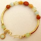Ladies Aqua, Celadon, and Peach Gemstone Memory Wire Bracelet