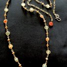 Ladies Extra Long Peach, Aqua, Green, And Blue Rosary Wire Wrapped Gemstone Necklace