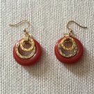Red Resin And Gold Tone Hoop Earrings