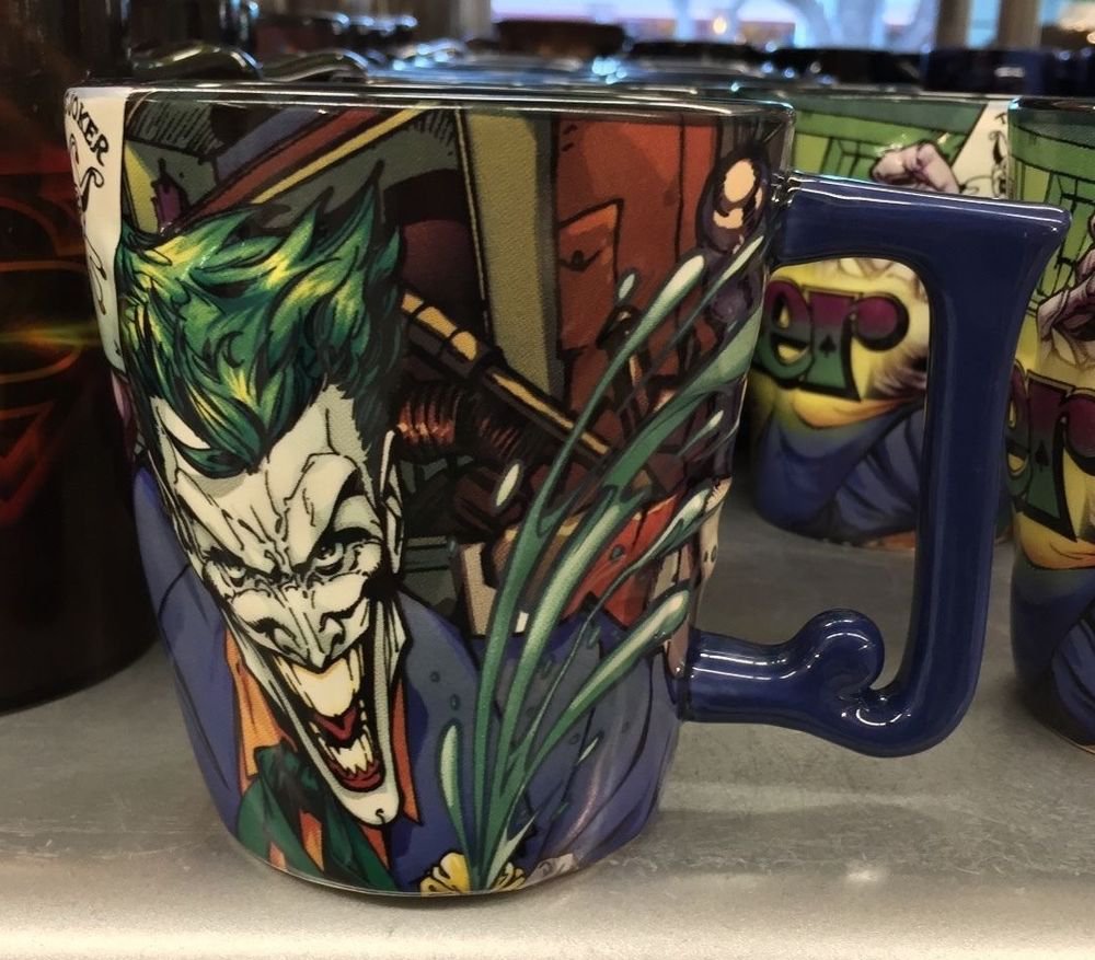 Six Flags Magic Mountain DC COMICS The Joker J Handle Ceramic Coffee Mug Cup New