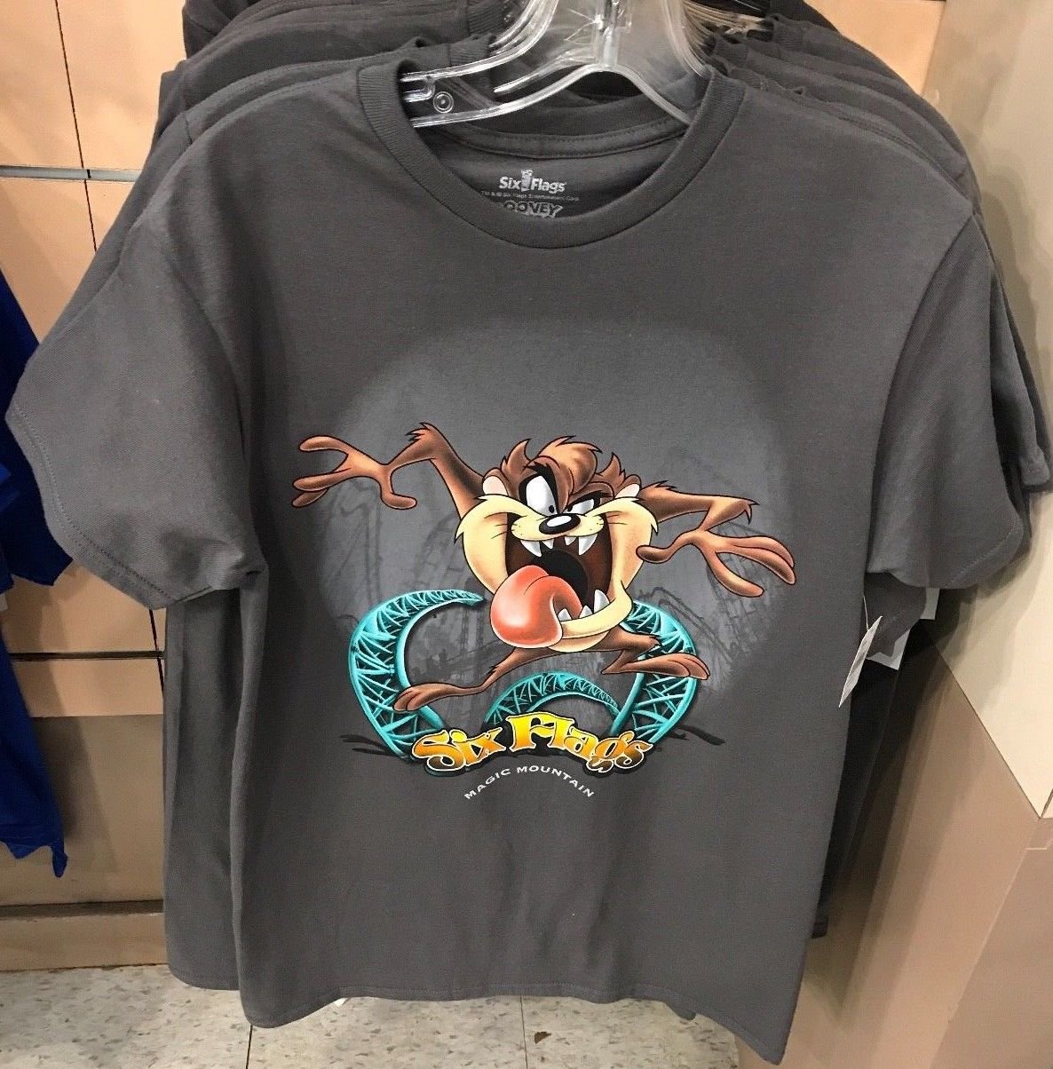Six Flags Magic Mountain Looney Tunes Tasmanian Devil Taz Gray Shirt