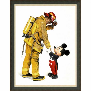 Disney Parks Mickey Mouse and Fireman Framed Gicl&Atilde;&copy;e by Charles Boyer New