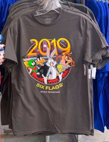 Six Flags Magic Mountain 2019 Looney Tunes Gray Adult Shirt Large New