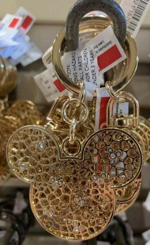 Disney Parks Exclusive Mickey Mouse Icon Gold Finish Keychain With Stones New
