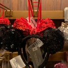 Disney Parks Black Sequined Headband w/ Red Bow Christmas Ornament New