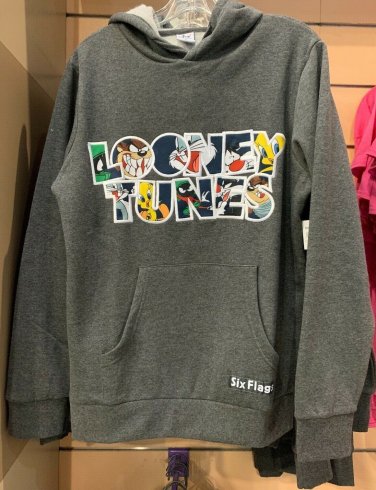 Six Flags Magic Mountain Looney Tunes Gray Adult Size Hoodie Sweater X-Large New