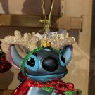 Disney Parks Stitch and Present Glass Christmas Ornament New