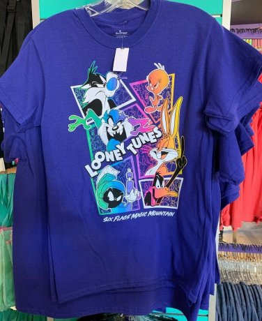 Six Flags Magic Mountain 2020 Looney Tunes Character Blue T-Shirt Size XX-Large