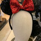 Disney Parks Minnie Mouse Ears Black Sequined Red Bow Headband New