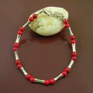 Free shipping---Coral Beads, Tibet Silver Bracelet