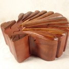 VINTAGE CARVED CHERRY WOOD SEA SHELL TRICK PUZZLE JEWELRY BOX JEWELRY CASE NEAT!