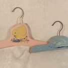 ANTIQUE LOT 2 CHILDS HAND PAINTED CLOTHES HANGERS TERRIER DOG YELLOW DUCK RARE