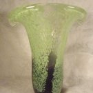 VINTAGE MURANO STYLE HEAVY LEAD ART GLASS PURPLE GREEN SPECKLE VASE  LOVELY