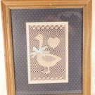 VINTAGE HAND CROCHET EMBROIDERY PICTURE FRAMED ART "LITTLE DUCK" BABY BOY ROOM'S
