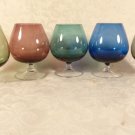VINTAGE SET 5 CRYSTAL GLASS CORDIAL BRANDY SET MULTI-COLOR BLUE PINK GREEN BLUE