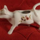 VINTAGE PORCELAIN W/APPLIED FLOWER DESIGN DAIRY COW CREAMER PITCHER LOVELY PIECE