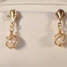 VINTAGE SGD 585 14K YELLOW GOLD CULTURED PEARL EARRINGS DANGLE GOLD WRAP A ROUND