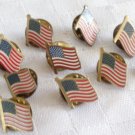 VINTAGE MID CENTURY ENAMEL GOLD PLATE US AMERICAN FLAG PIN BACK BUTTON LOT 10pc