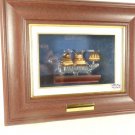 VINTAGE 1797 USS CONSTITUTION HAND BLOWN GLASS SHIP UNDER GLASS PICTURE FRAMED