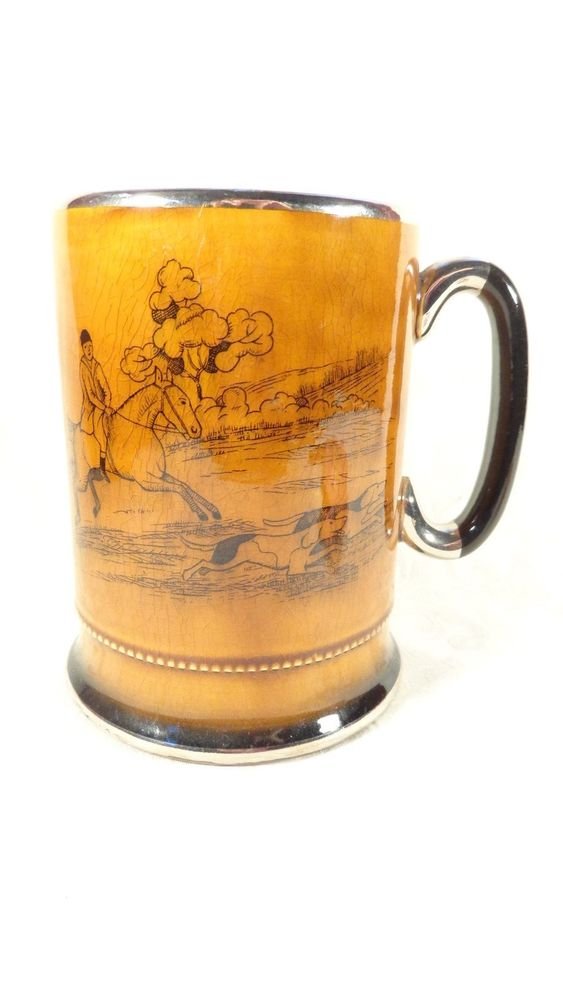 SUPERB ENGLAND MADE SILVER PLATE MUG STEIN "YE OLD COACHING & HUNTING CLUB" MINT