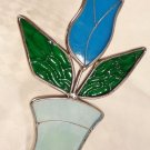 VINTAGE HAND MADE STAINED GLASS SUNCATCHERS WALL HANGING DIMENSIONAL TULIP PLANT