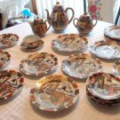 JAPANESE DRAGON WARE SATSUMA TEA SET TEAPOT CREAMER SUGAR BOWL PLATES SAUCERS