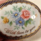 VINTAGE 1976 COBALT PORCELAIN MOTHERS DAY LOVE TRINKET BOX HAND PAINTED FLOWERS