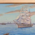 MAGNIFICENT HUGE OIL PAINTING ENGLISH TALL SCHOONER SHIP OCEAN 33X27 FRAMED