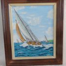 1983 SIGNED RICHARD KNOWLTON ACRYLIC PAINTING FRAMED SAILBOAT SCHOONER NAUTICAL