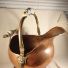 ANTIQUE COPPER & BRASS HAND FORGED COAL SKUTTLE DELFT CHINA HANDLES LION'S HEAD