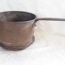 ANTIQUE PRIMITIVE HAND FORGED COPPER POT FIREPLACE HEARTHWARE CAST IRON HANDLE