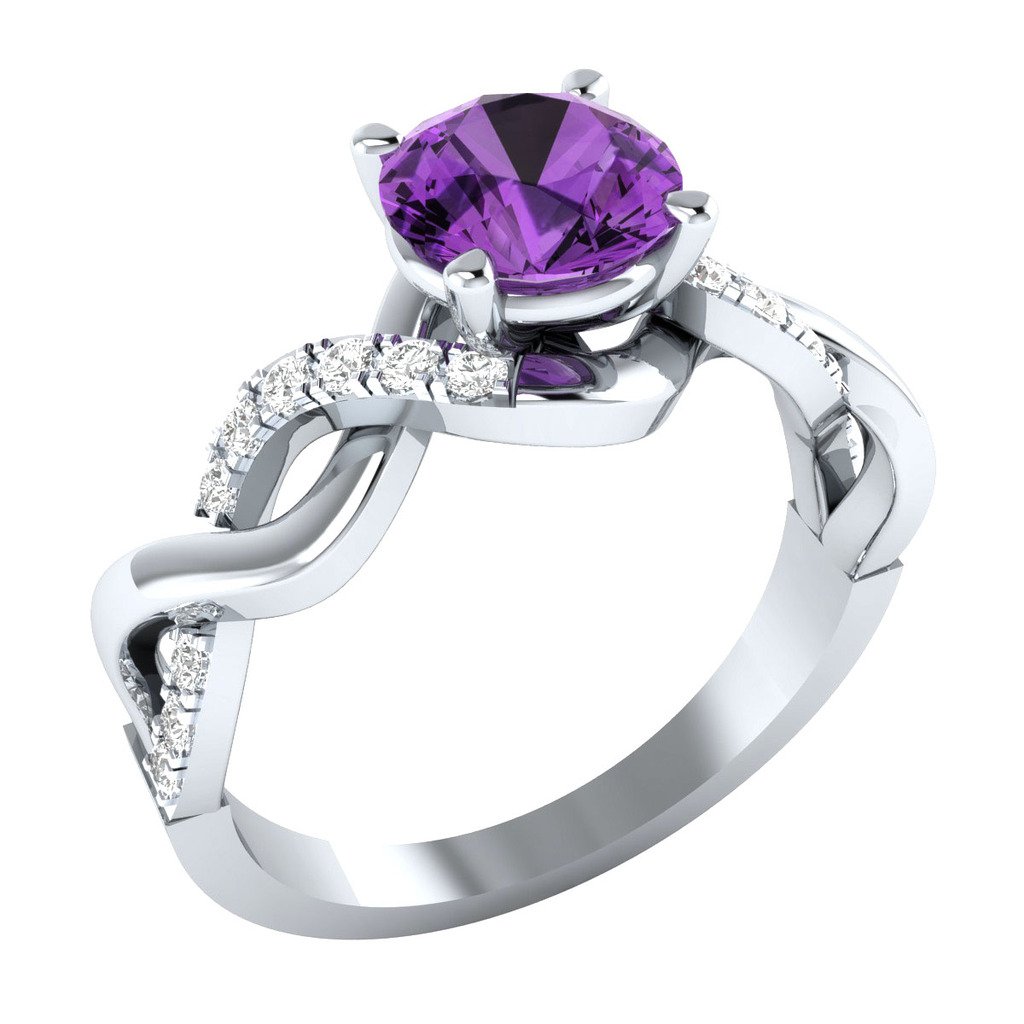 Certified 1.50 ct Natural Diamond & Real Amethyst 10K White Gold ...