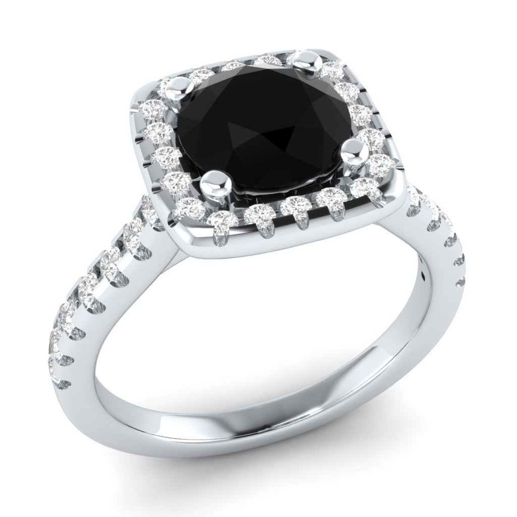 Black Spinel & Sapphire Engagement Ring 3.10ct Round-cut Sterling ...