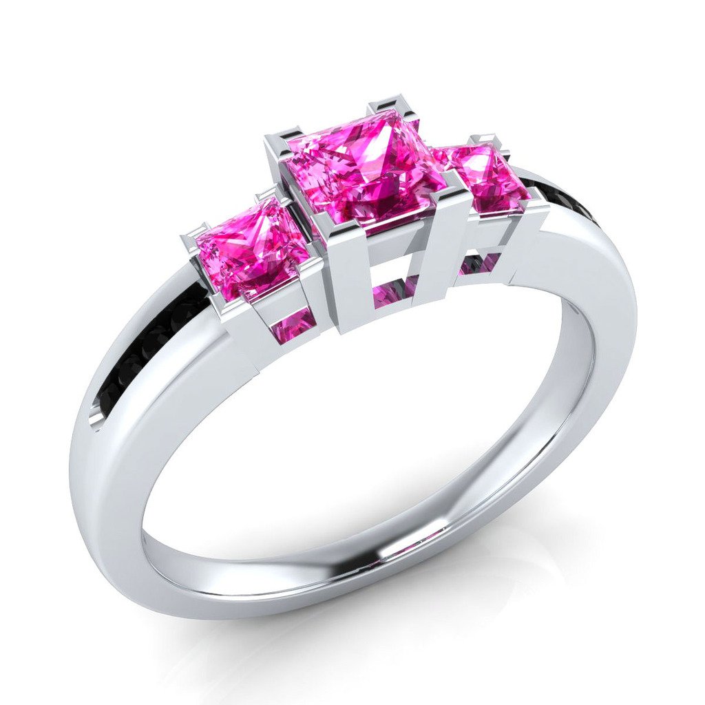 1.68 ct Pink Sapphire & Black Spinal Sterling Silver 3-Stone Ring Free Size