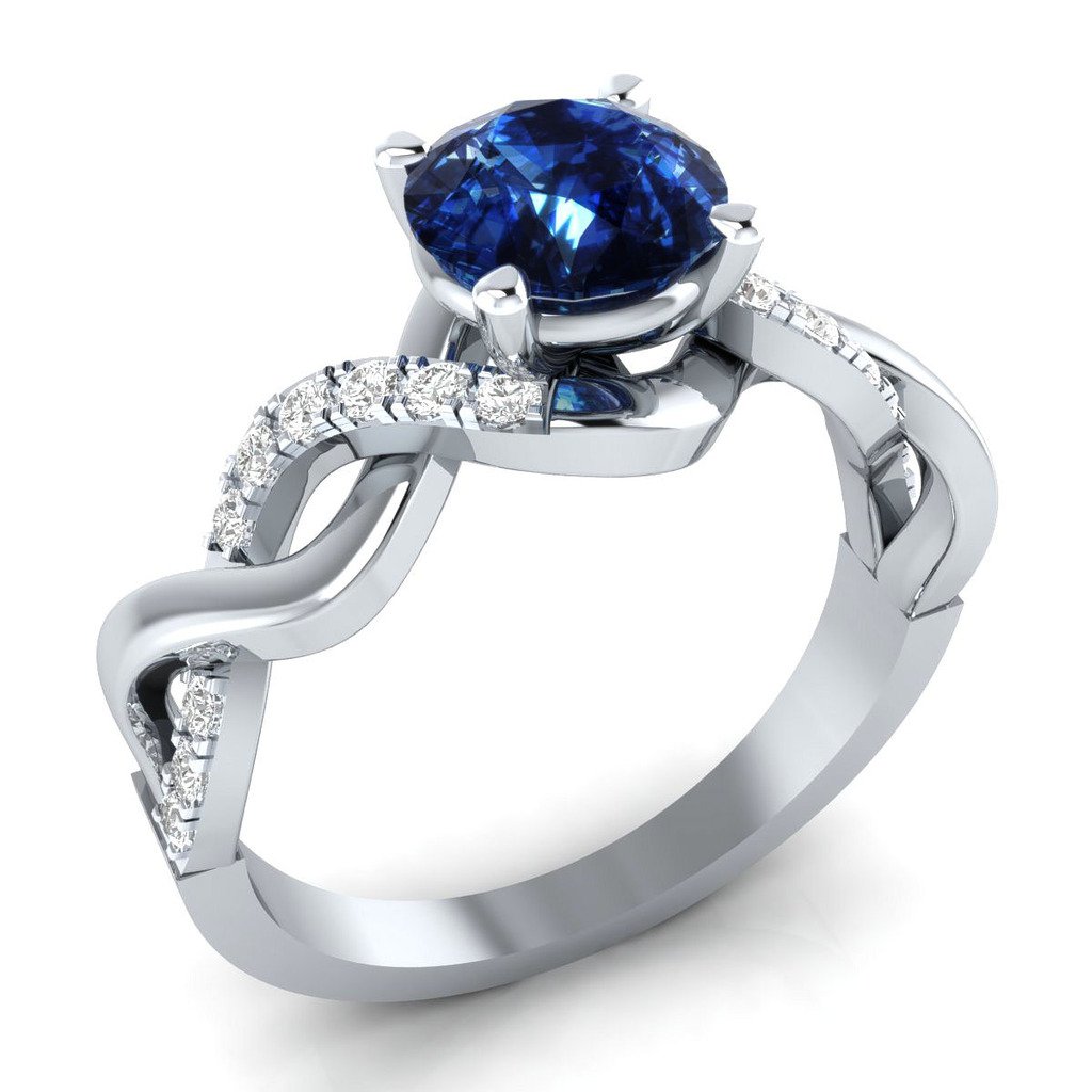925 Sterling Silver 2.40 ct Round Blue Sapphire & Topaz Engagement Ring