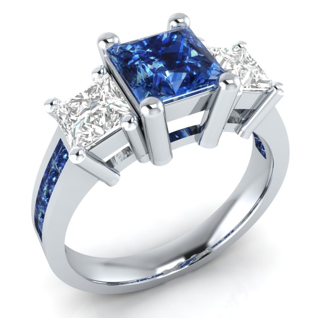 5.46ct Princess Cut Blue Sapphire & White Topaz Sterling Engagement ...