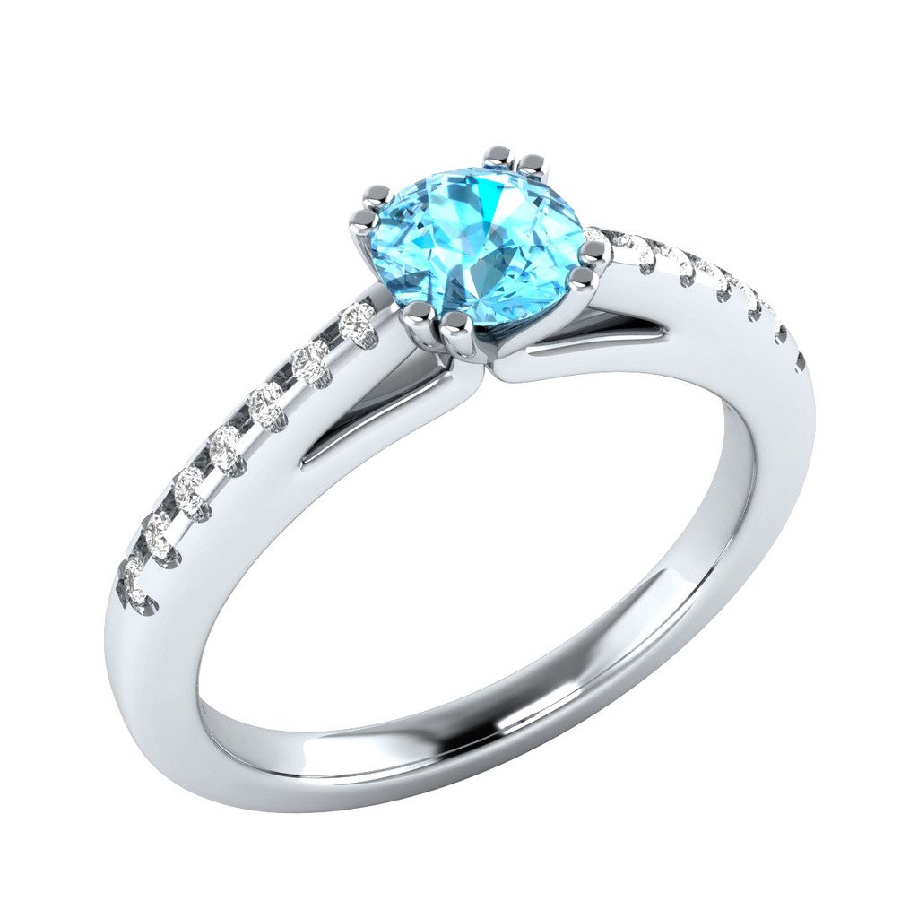 0.80ct Round Aquamarine & White Sapphire Sterling Silver Engagement